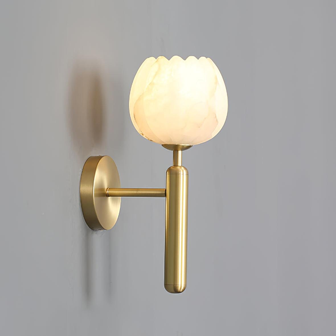 Alabaster Flower Wall Sconce Brass LED Botanical Indoor Bedroom Living Room — Brass Black Single or Set of 2
