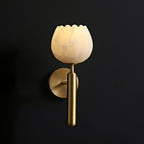Alabaster Flower Wall Sconce Brass LED Botanical Indoor Bedroom Living Room — Brass Black Single or Set of 2