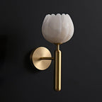 Alabaster Flower Wall Sconce Brass LED Botanical Indoor Bedroom Living Room — Brass Black Single or Set of 2