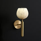 Alabaster Flower Wall Sconce Brass LED Botanical Indoor Bedroom Living Room — Brass Black Single or Set of 2