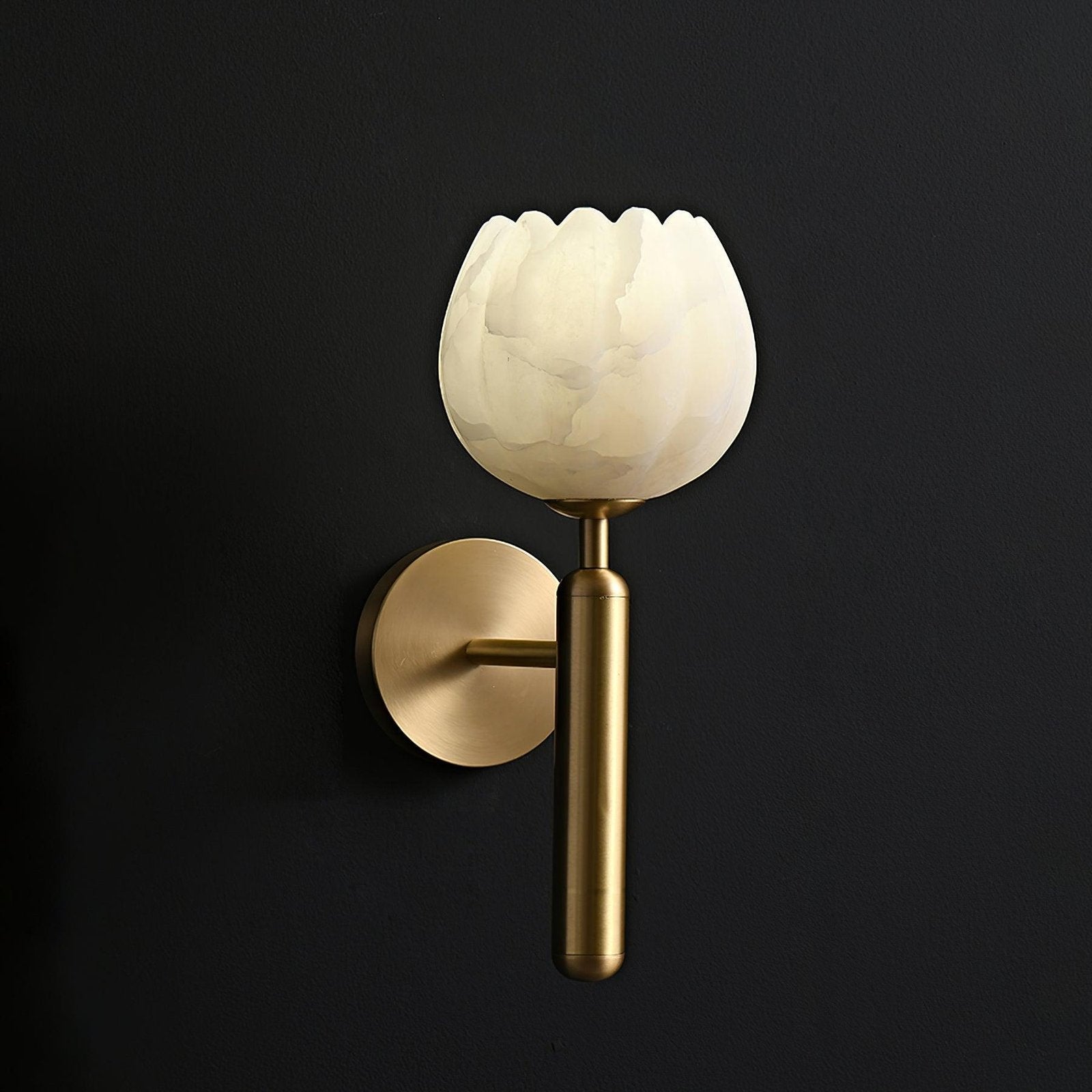 Alabaster Flower Wall Sconce Brass LED Botanical Indoor Bedroom Living Room — Brass Black Single or Set of 2