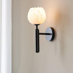 Alabaster Flower Wall Sconce Brass LED Botanical Indoor Bedroom Living Room — Brass Black Single or Set of 2