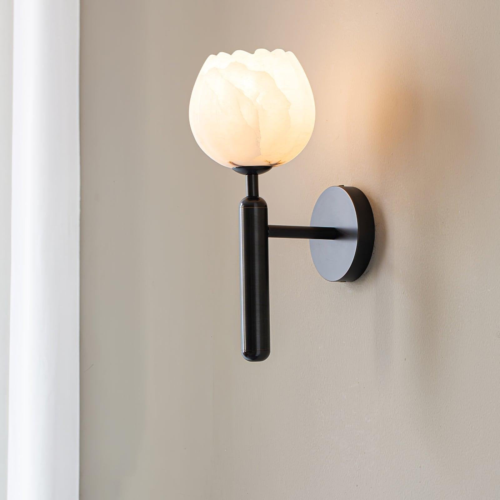 Alabaster Flower Wall Sconce Brass LED Botanical Indoor Bedroom Living Room — Brass Black Single or Set of 2