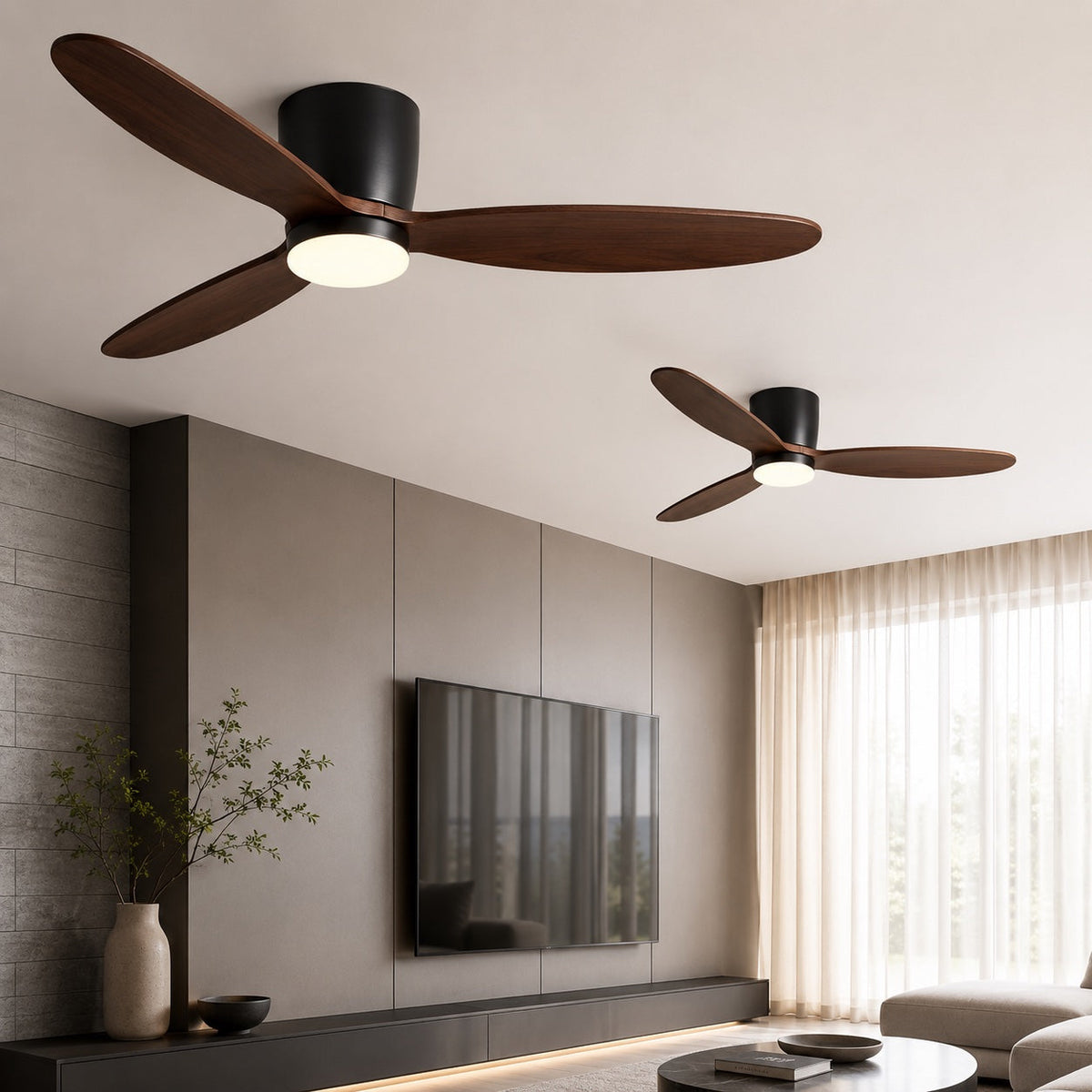 Ceiling Fan with LED Light, Flush Mount, 6-Speed DC, Copper Blades, 36 to 52 in