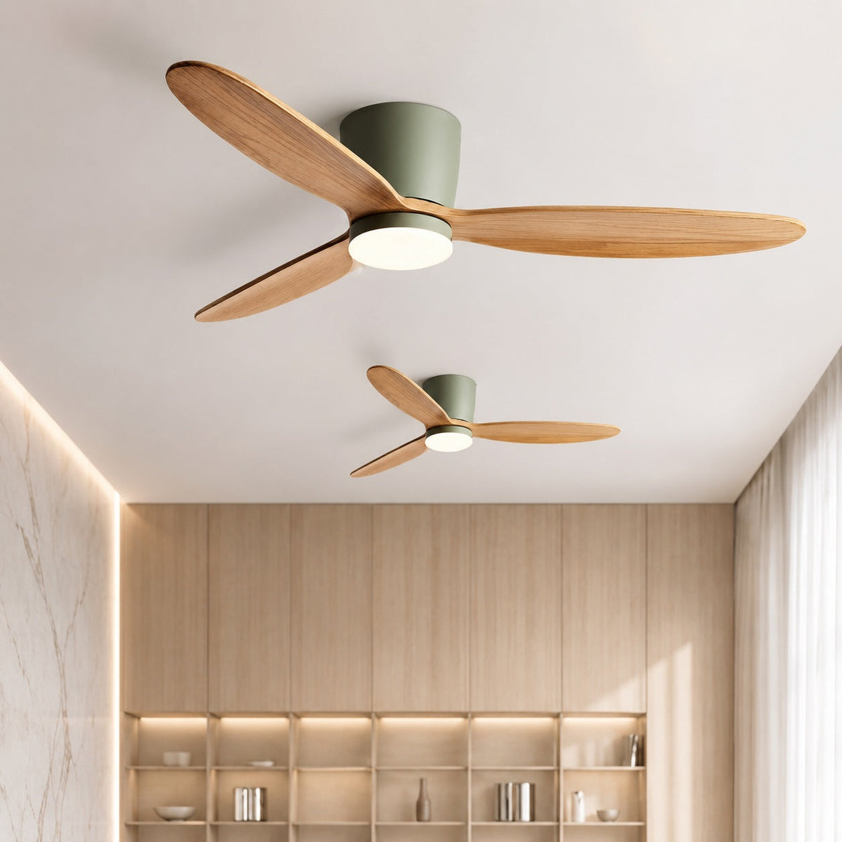 Ceiling Fan with LED Light, Flush Mount, 6-Speed DC, Copper Blades, 36 to 52 in