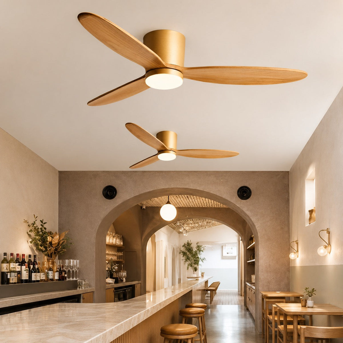 Ceiling Fan with LED Light, Flush Mount, 6-Speed DC, Copper Blades, 36 to 52 in