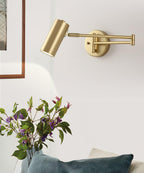 Swing Arm Wall Sconce, Adjustable Iron LED, Gold Black, Reading Bedside Light