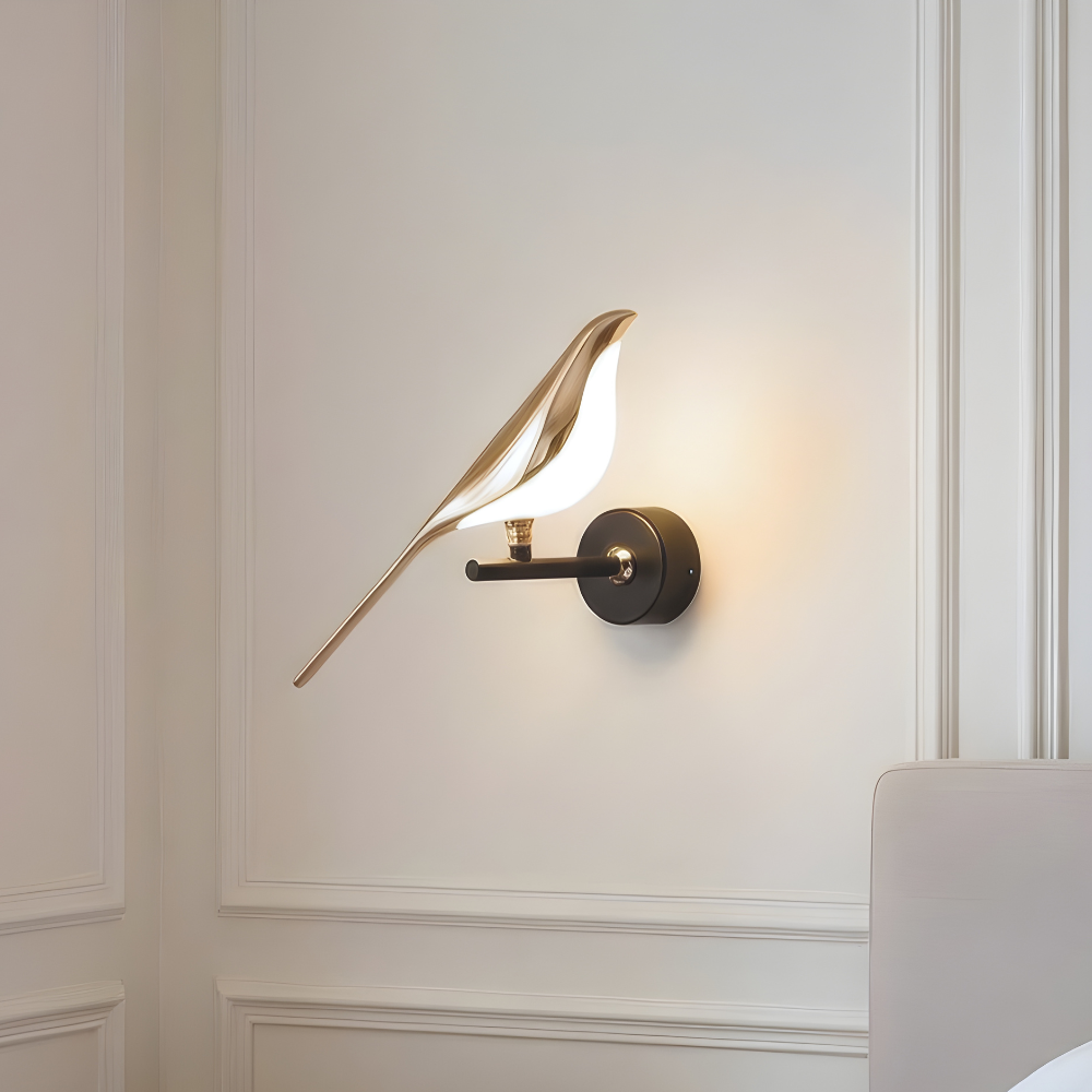 Nordic Magpie Golden Bird Wall Light Art Deco LED Bedroom Living Room — Warm Cool White