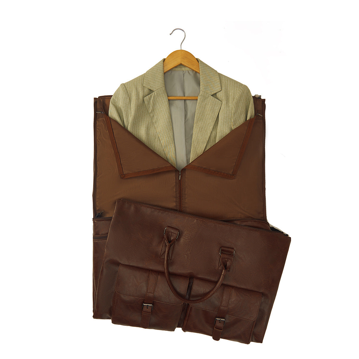 Travel Clothes Bag PU Leather Garment Duffel – Carry-On Suit Clothing Bag, Dress Clothes Bag & Weekend Duffel for Men Women