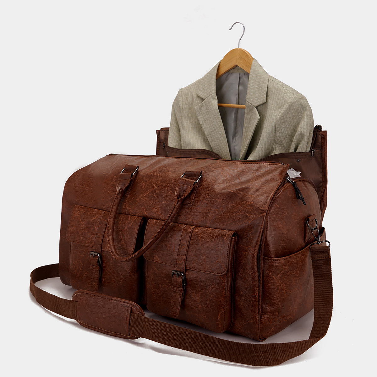 Travel Clothes Bag PU Leather Garment Duffel – Carry-On Suit Clothing Bag, Dress Clothes Bag & Weekend Duffel for Men Women
