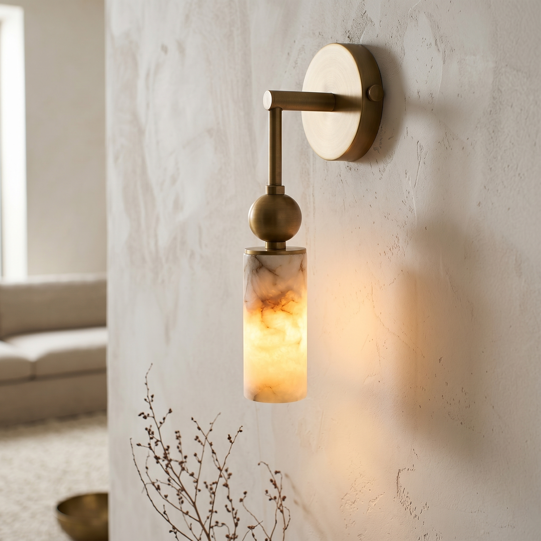 Harlin Alabaster Wall Lamp Brass Black Nickel Hallway Bedroom Bathroom — 1 to 2 Heads