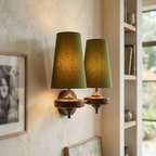 Hour Rho Wall Lamp Fabric Shade Modern Bedroom Living Room — Walnut White Green Red 1 to 2 Heads