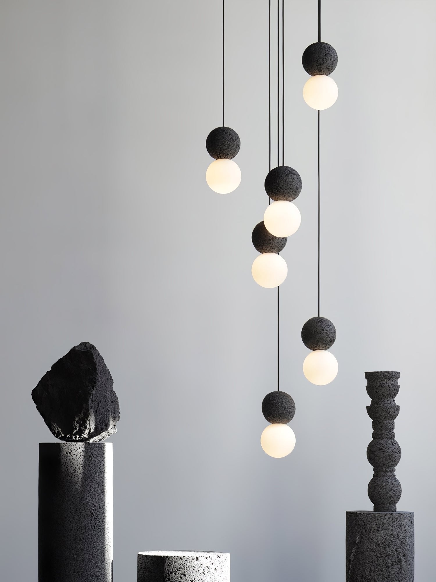 Cement Orb Pendant Light Natural Texture Hardwired Dining Room Kitchen — Cement Sandstone 4 Variants