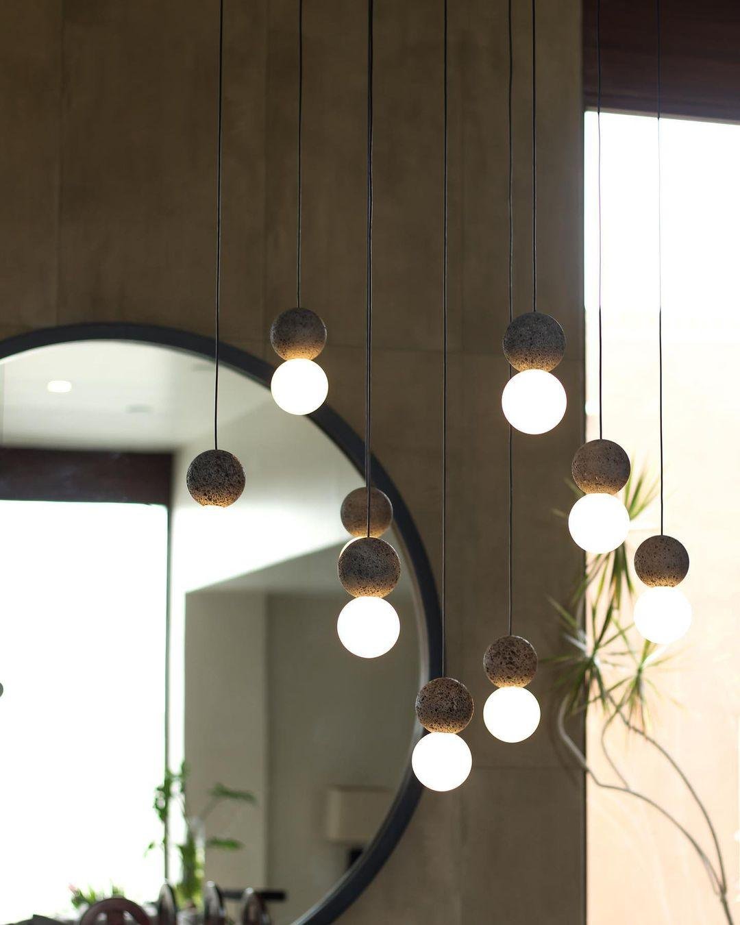 Cement Orb Pendant Light Natural Texture Hardwired Dining Room Kitchen — Cement Sandstone 4 Variants