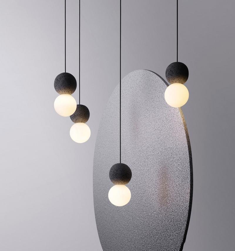 Cement Orb Pendant Light Natural Texture Hardwired Dining Room Kitchen — Cement Sandstone 4 Variants