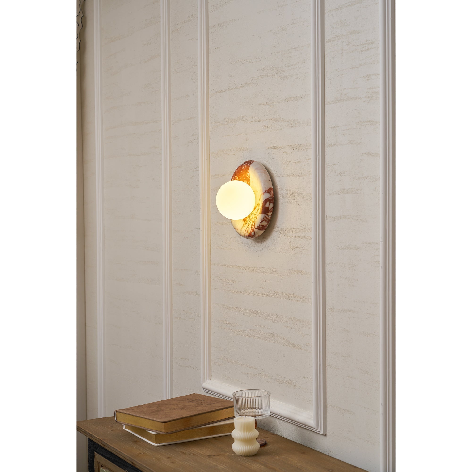 Orli Marble Wall Sconce Natural Stone LED Bedroom Living Room — Multiple Stone Selections