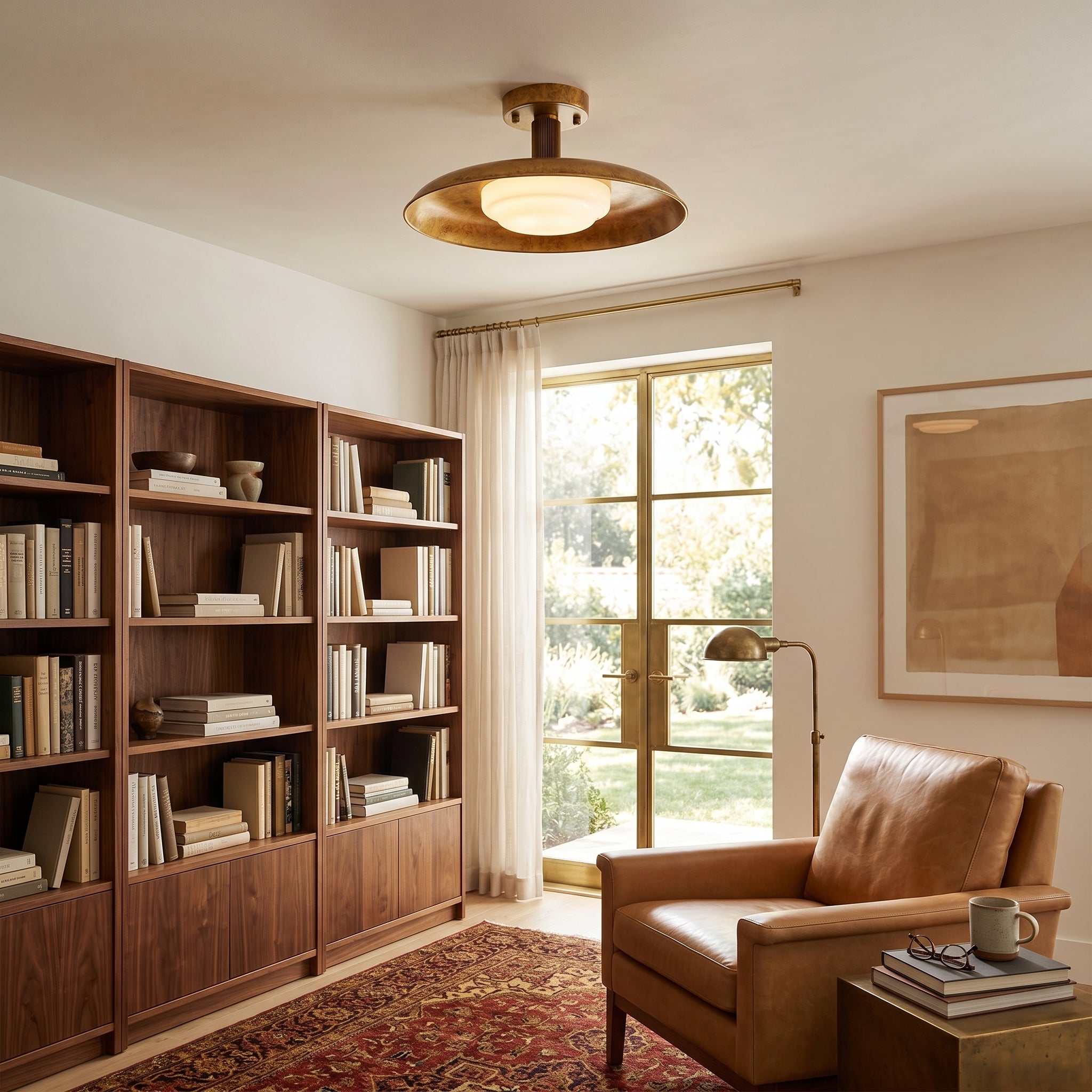 Pot-Lid Flat Panel Ceiling Light Dimmable Gold Nickel Bedroom Dining Room — 19 Inch