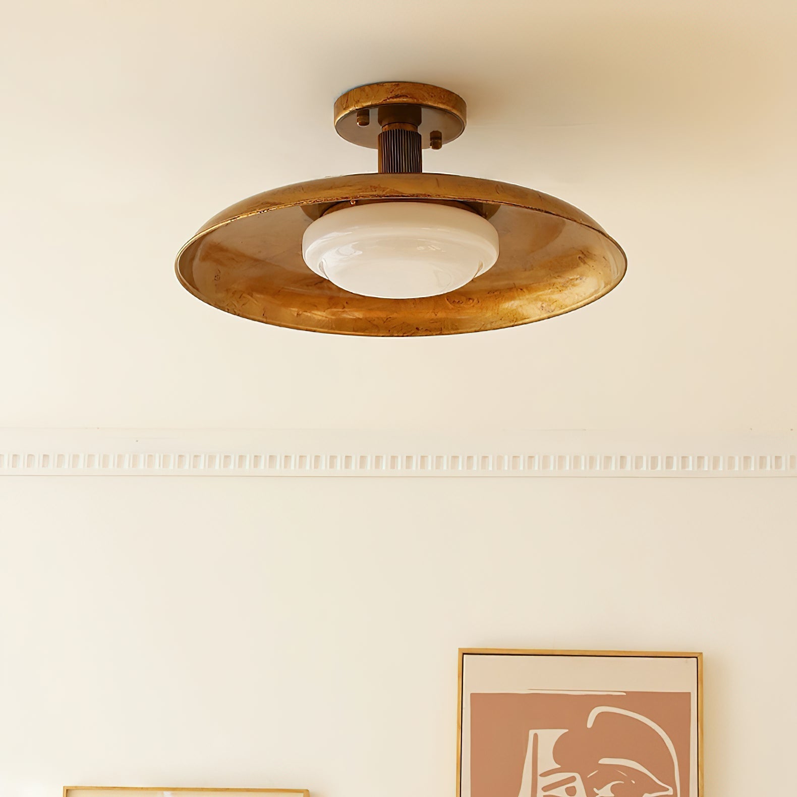 Pot-Lid Flat Panel Ceiling Light Dimmable Gold Nickel Bedroom Dining Room — 19 Inch