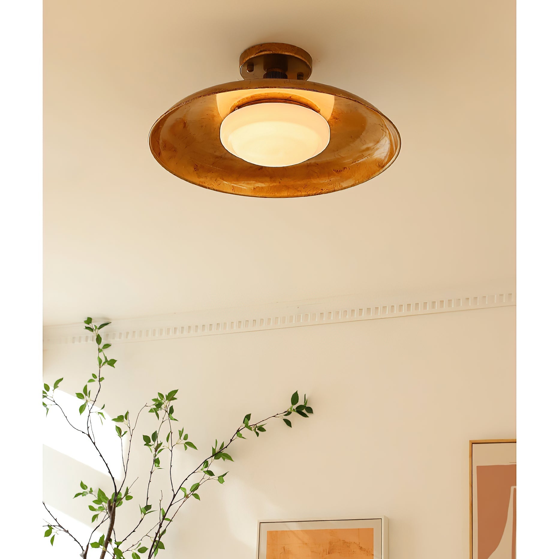 Pot-Lid Flat Panel Ceiling Light Dimmable Gold Nickel Bedroom Dining Room — 19 Inch