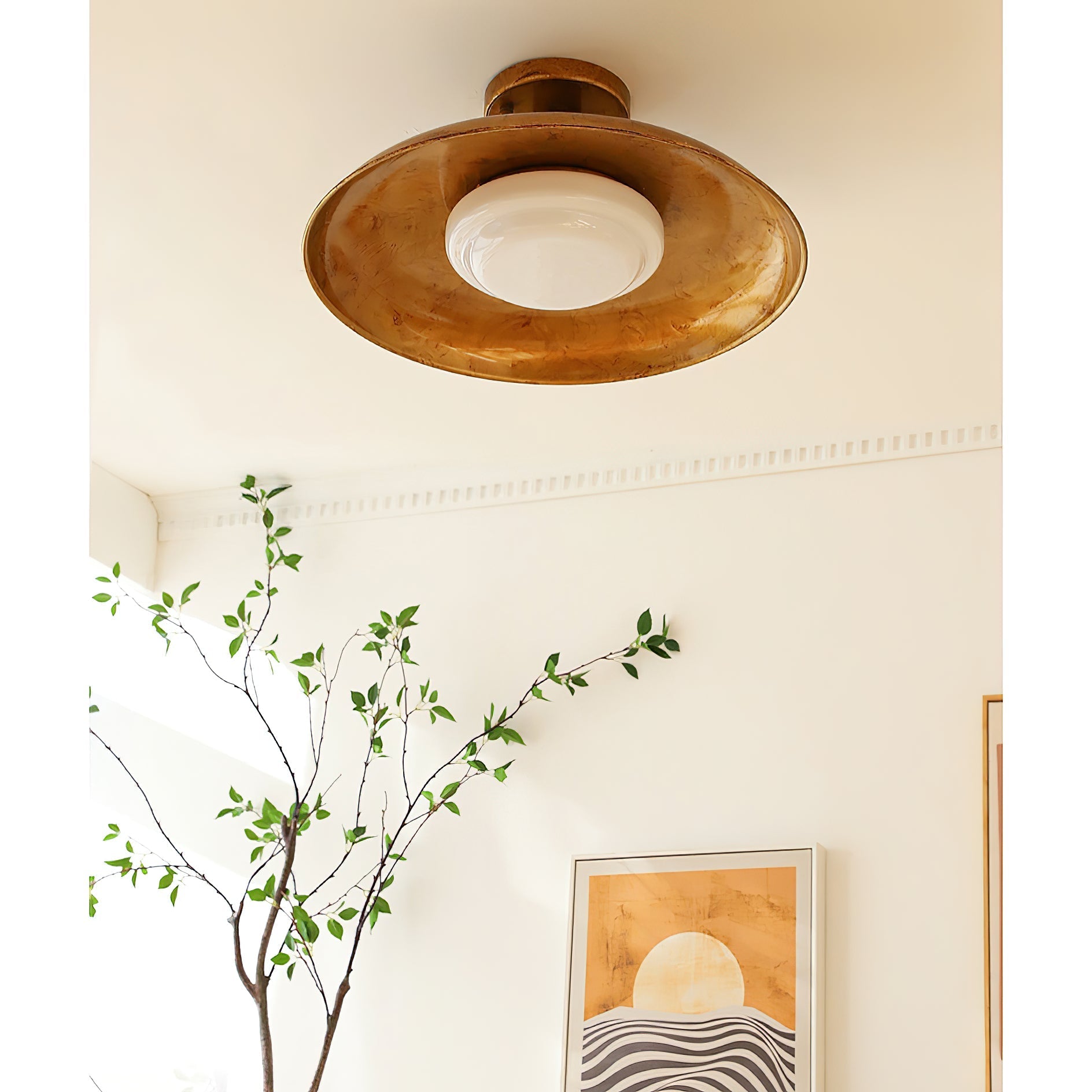 Pot-Lid Flat Panel Ceiling Light Dimmable Gold Nickel Bedroom Dining Room — 19 Inch