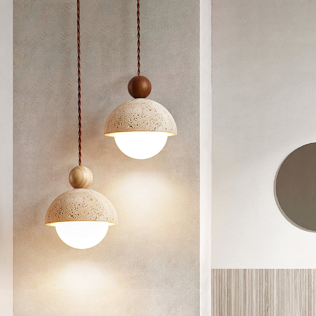 Vaire Pendant Light Travertine Dome Glass