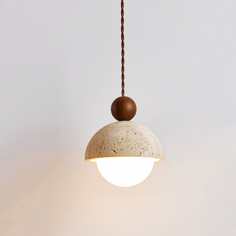 Vaire Pendant Light Travertine Dome Glass