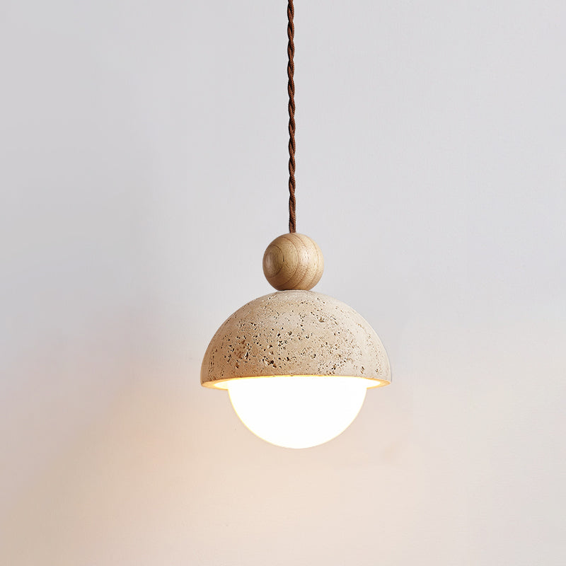 Vaire Pendant Light Travertine Dome Glass