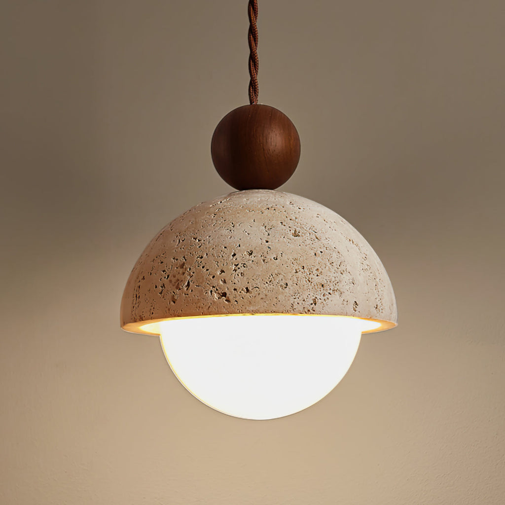 Vaire Pendant Light Travertine Dome Glass