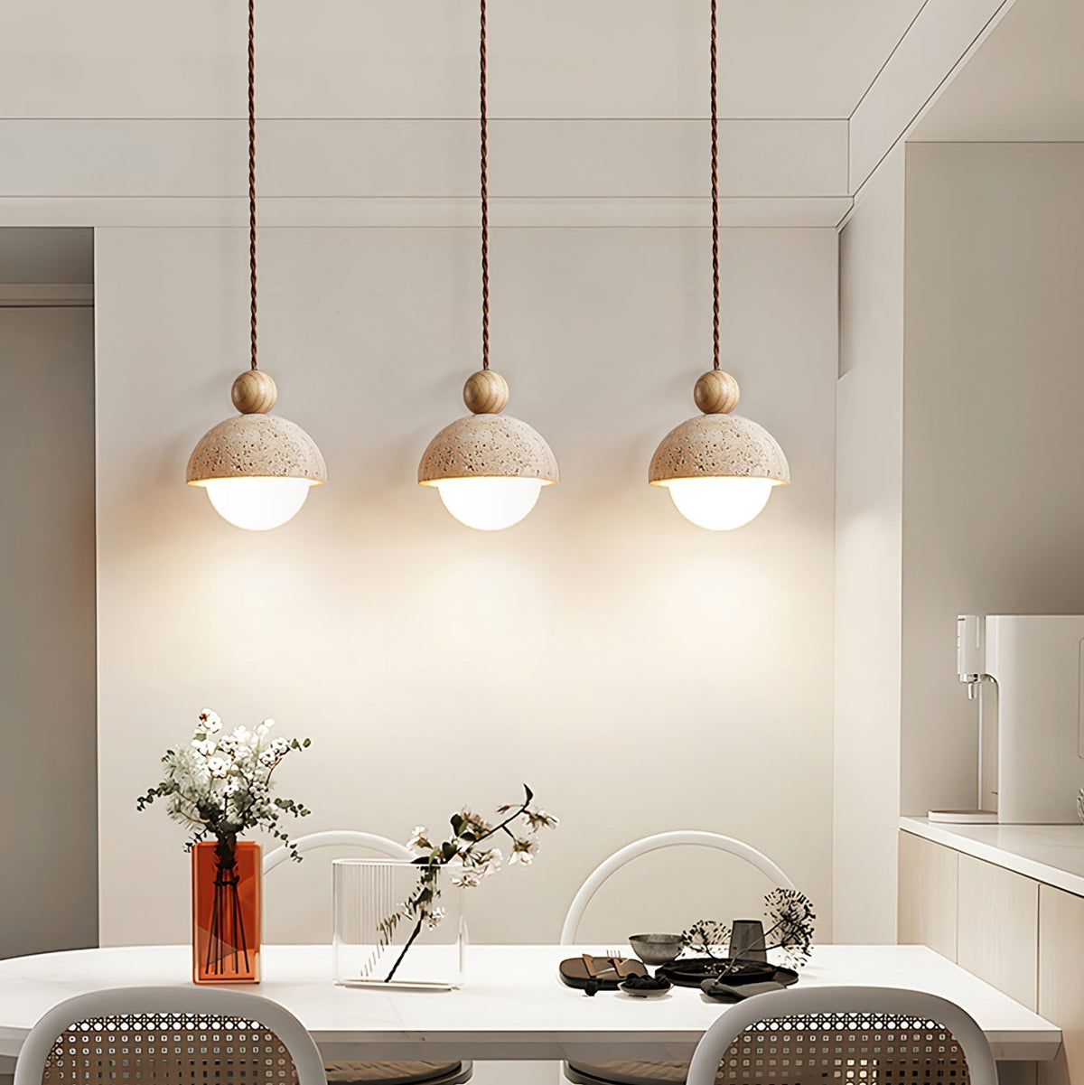 Vaire Pendant Light Travertine Dome Glass