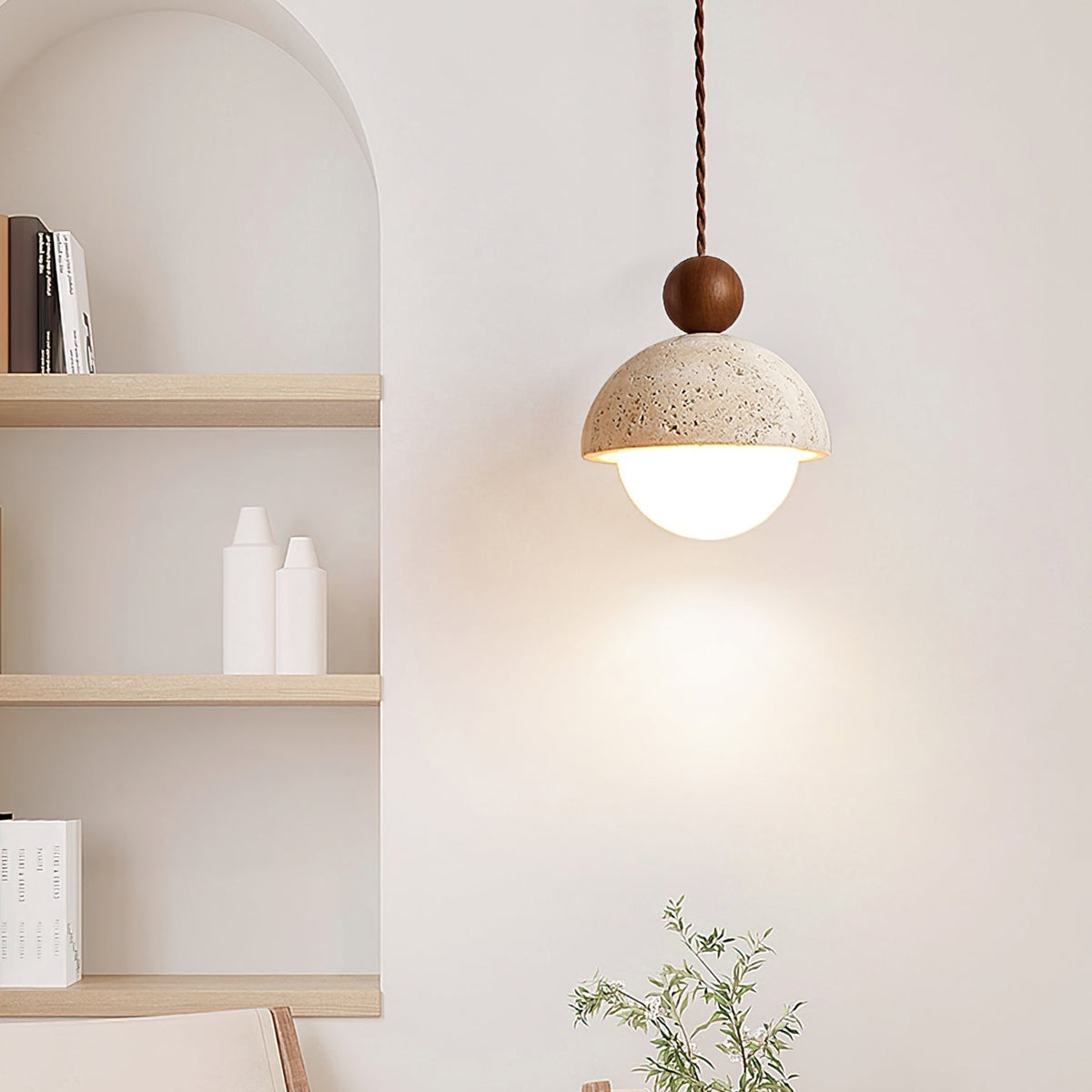Vaire Pendant Light Travertine Dome Glass