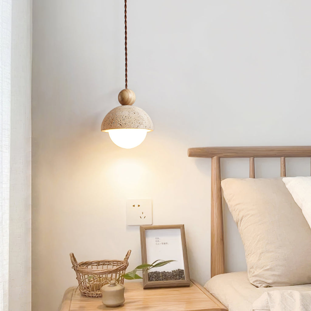 Vaire Pendant Light Travertine Dome Glass