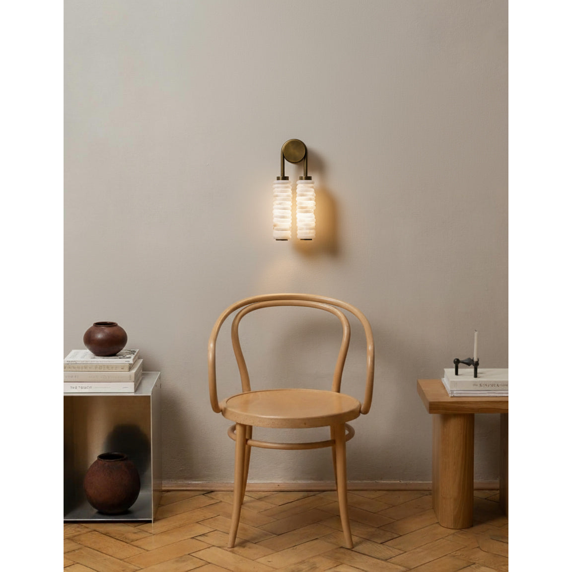 Payson Alabaster Wall Lamp Large Format Natural Stone LED Luxury Bedroom Living Room — 3 Plug Options