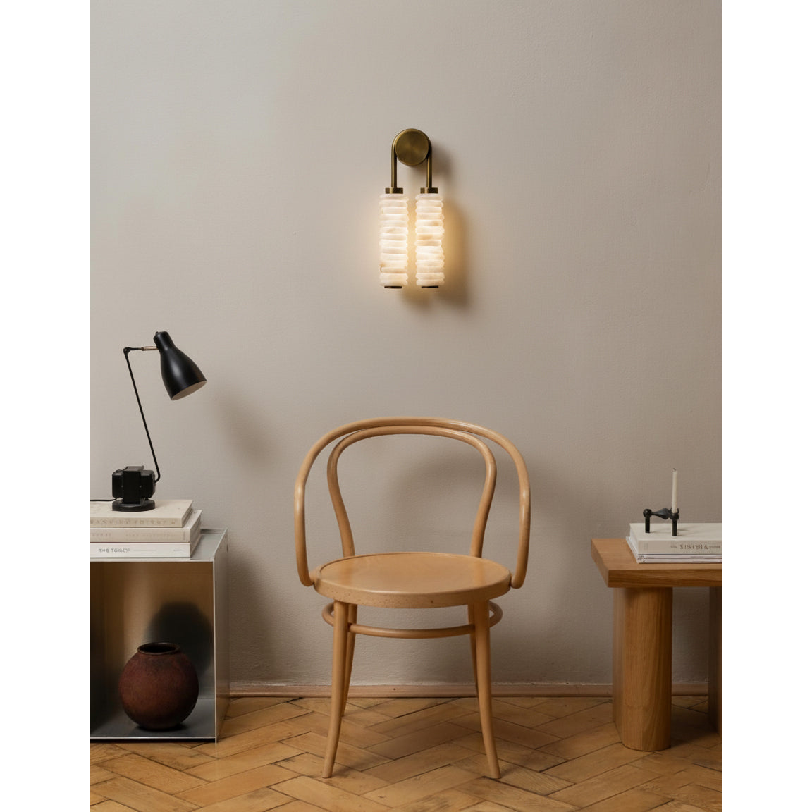 Payson Alabaster Wall Lamp Large Format Natural Stone LED Luxury Bedroom Living Room — 3 Plug Options