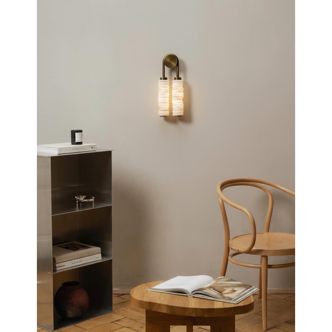 Payson Alabaster Wall Lamp Large Format Natural Stone LED Luxury Bedroom Living Room — 3 Plug Options