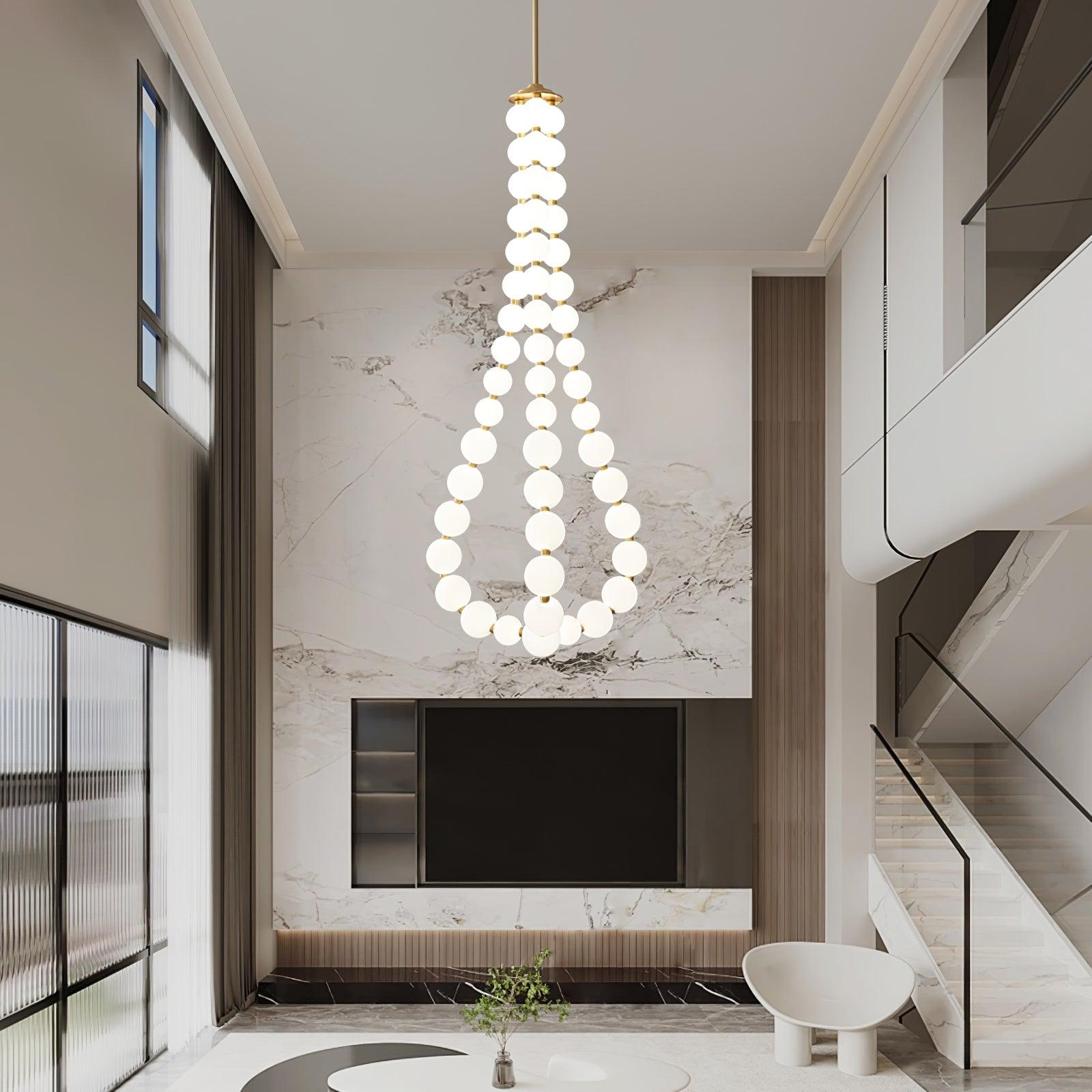 Acrylic Pearl Necklace Chandelier Brass Chrome Dimmable Bedroom Dining Room — 17 to 29 Inch