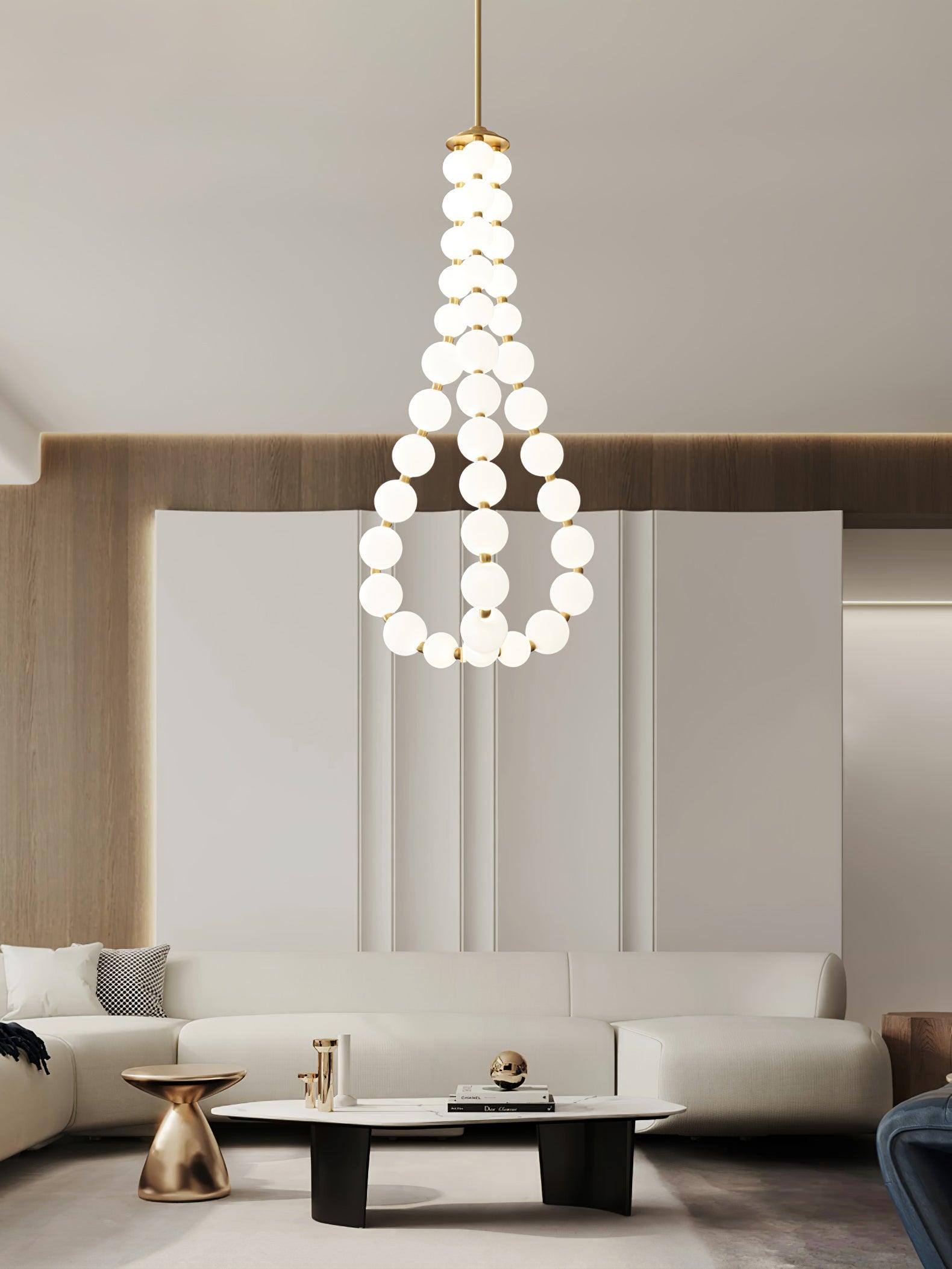 Acrylic Pearl Necklace Chandelier Brass Chrome Dimmable Bedroom Dining Room — 17 to 29 Inch