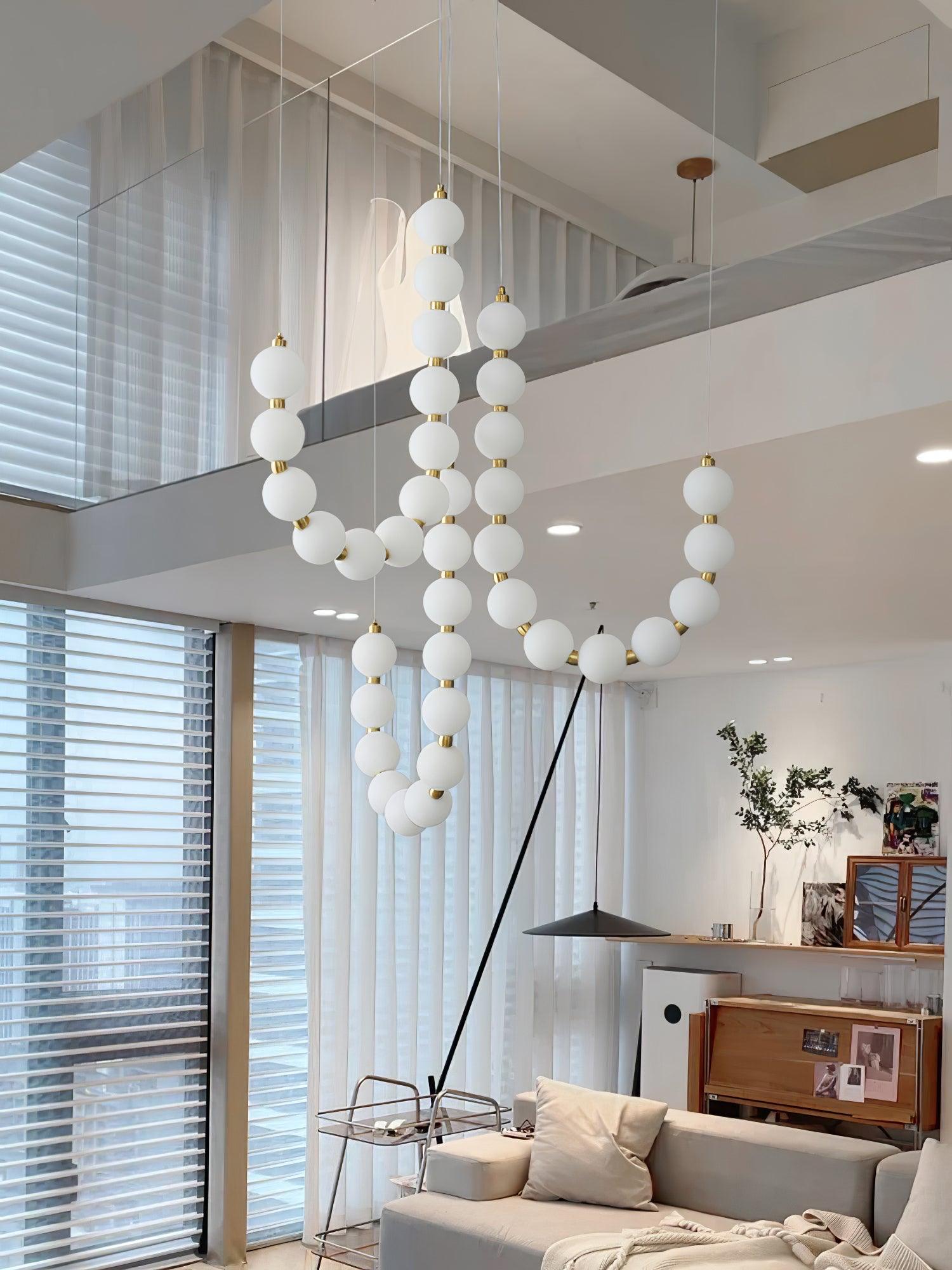 Acrylic Pearl Necklace Chandelier Brass Chrome Dimmable Bedroom Dining Room — 17 to 29 Inch