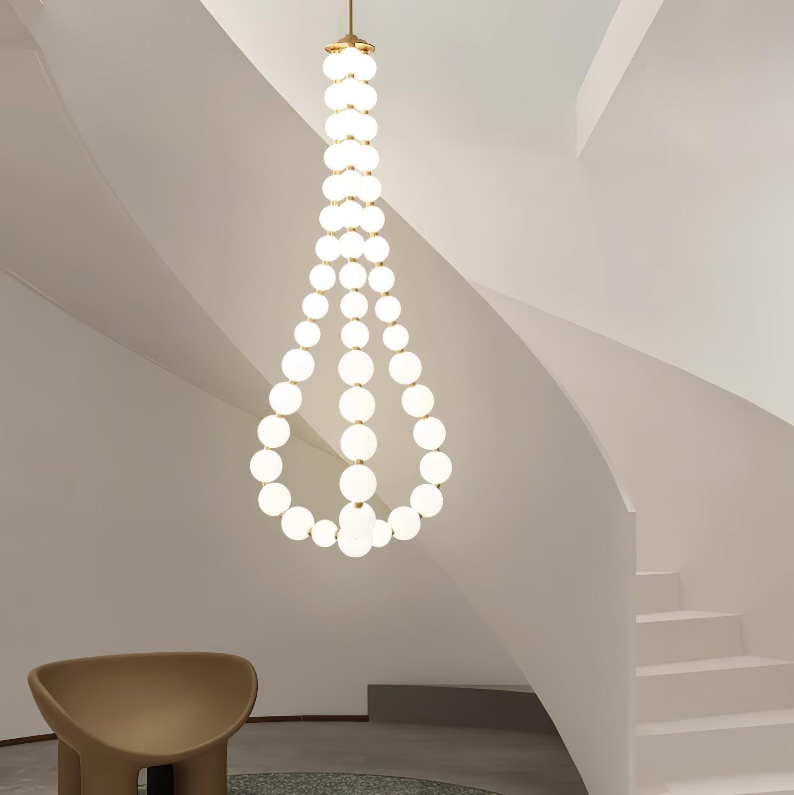 Acrylic Pearl Necklace Chandelier Brass Chrome Dimmable Bedroom Dining Room — 17 to 29 Inch