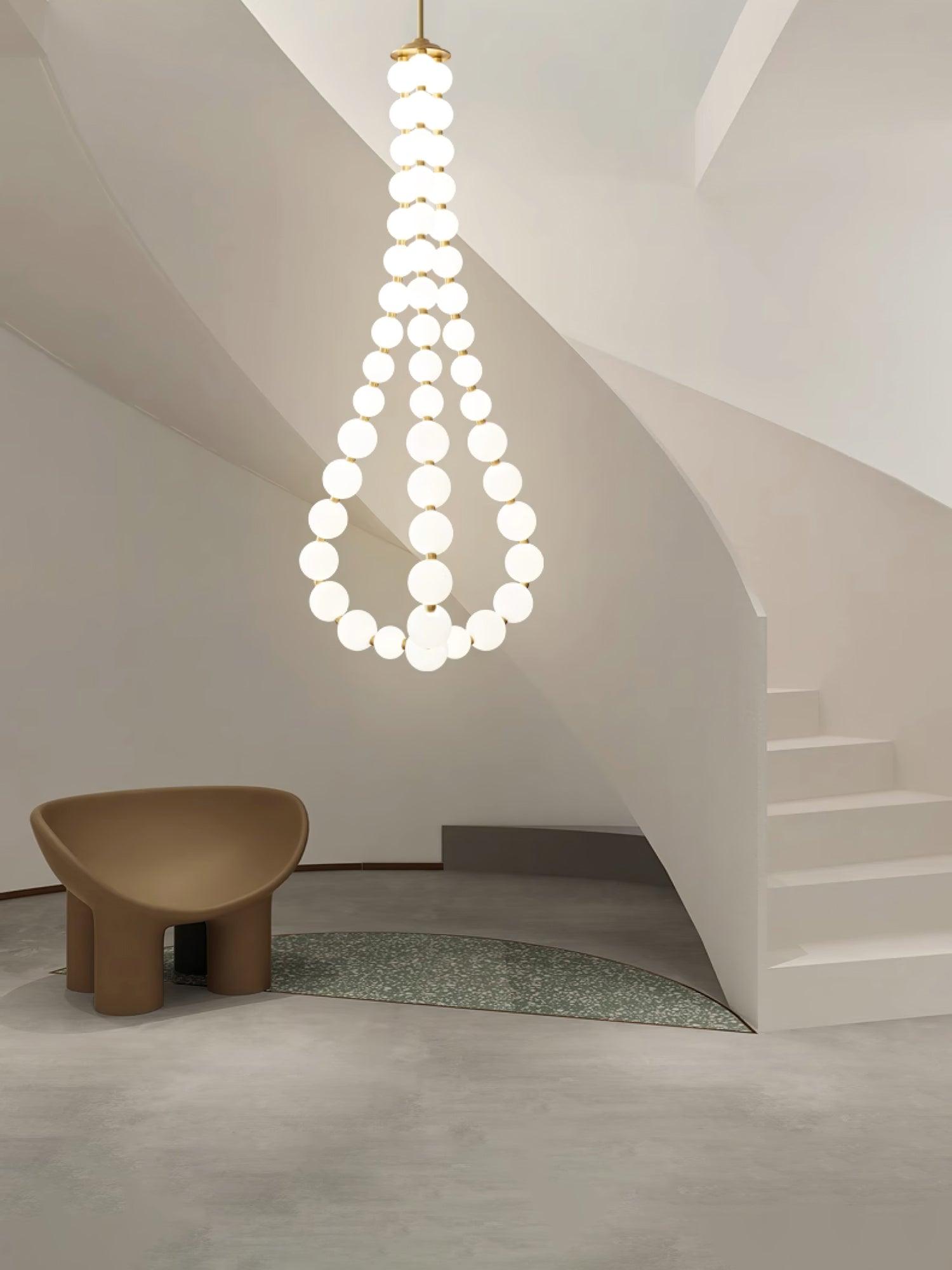 Acrylic Pearl Necklace Chandelier Brass Chrome Dimmable Bedroom Dining Room — 17 to 29 Inch