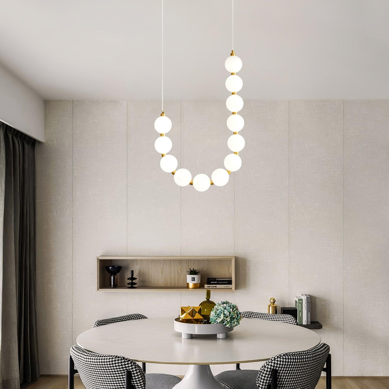 Acrylic Pearl Necklace Chandelier Brass Chrome Dimmable Bedroom Dining Room — 17 to 29 Inch