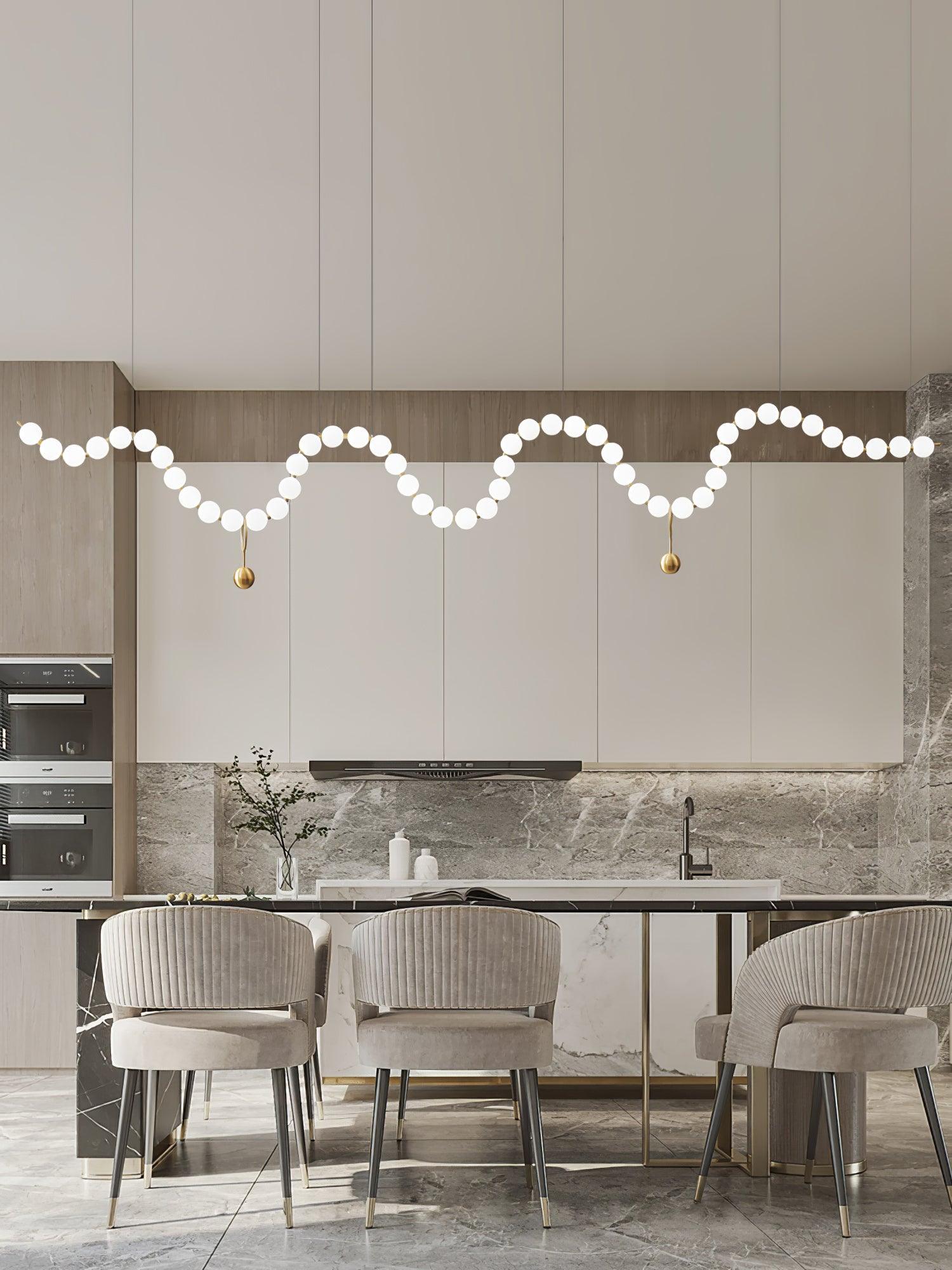 Acrylic Pearl Necklace Chandelier Brass Chrome Dimmable Bedroom Dining Room — 17 to 29 Inch