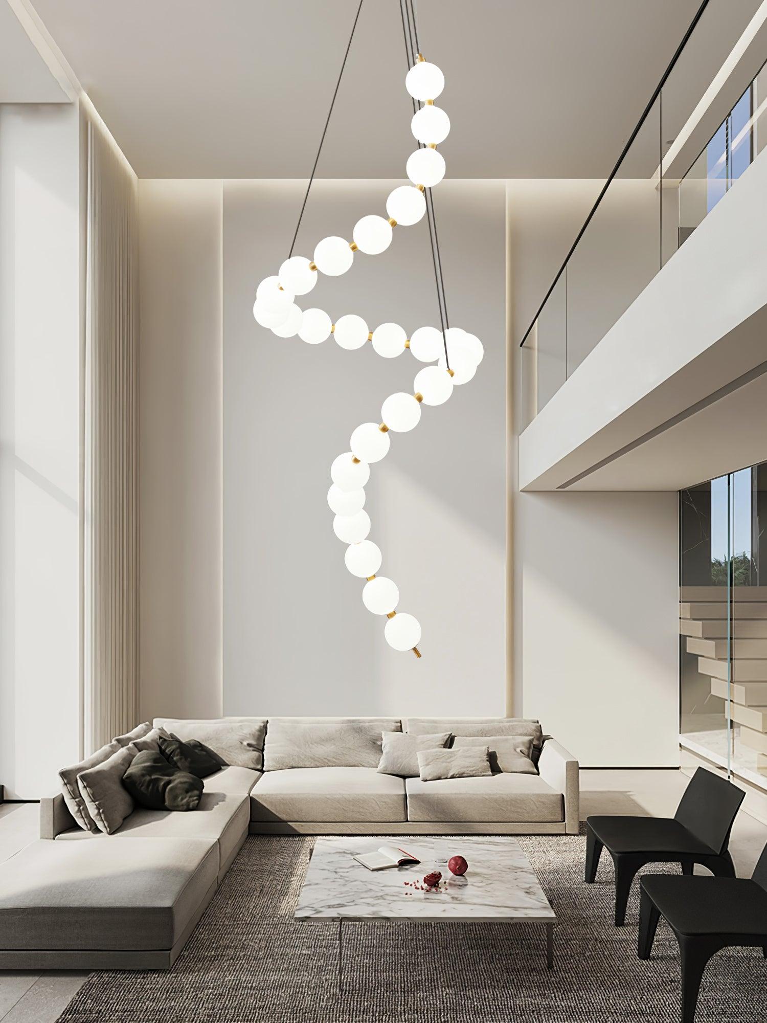 Acrylic Pearl Necklace Chandelier Brass Chrome Dimmable Bedroom Dining Room — 17 to 29 Inch