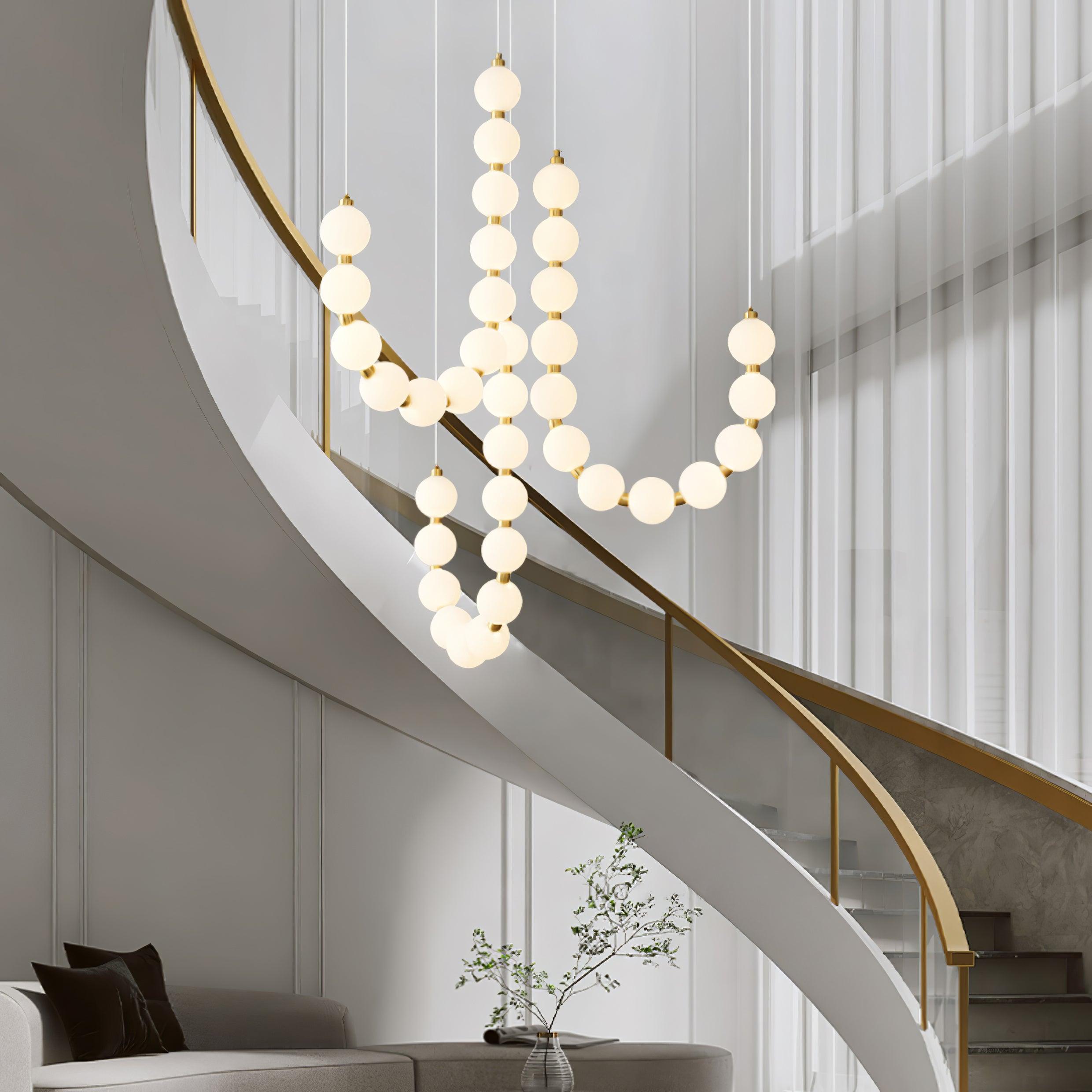 Acrylic Pearl Necklace Chandelier Brass Chrome Dimmable Bedroom Dining Room — 17 to 29 Inch