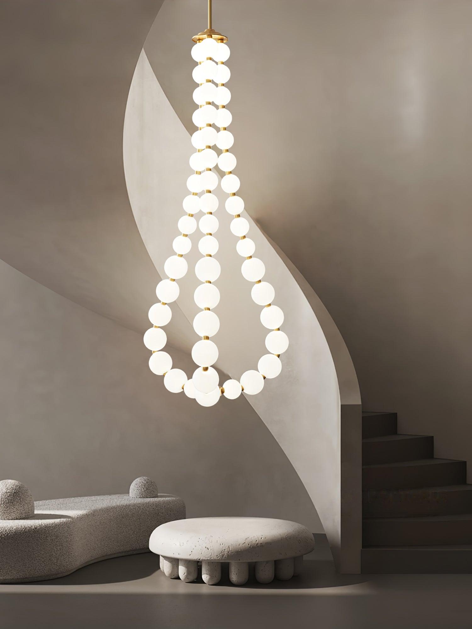 Acrylic Pearl Necklace Chandelier Brass Chrome Dimmable Bedroom Dining Room — 17 to 29 Inch