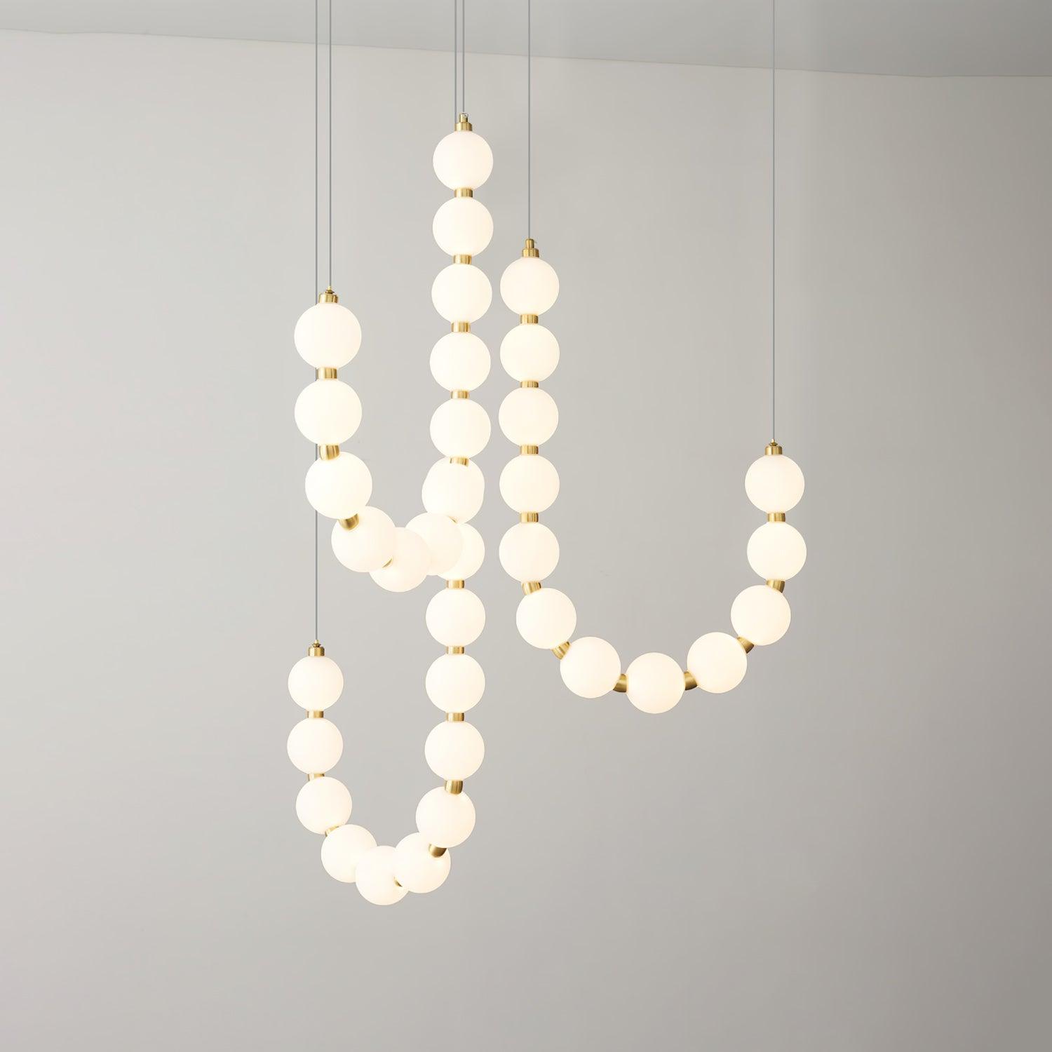 Acrylic Pearl Necklace Chandelier Brass Chrome Dimmable Bedroom Dining Room — 17 to 29 Inch