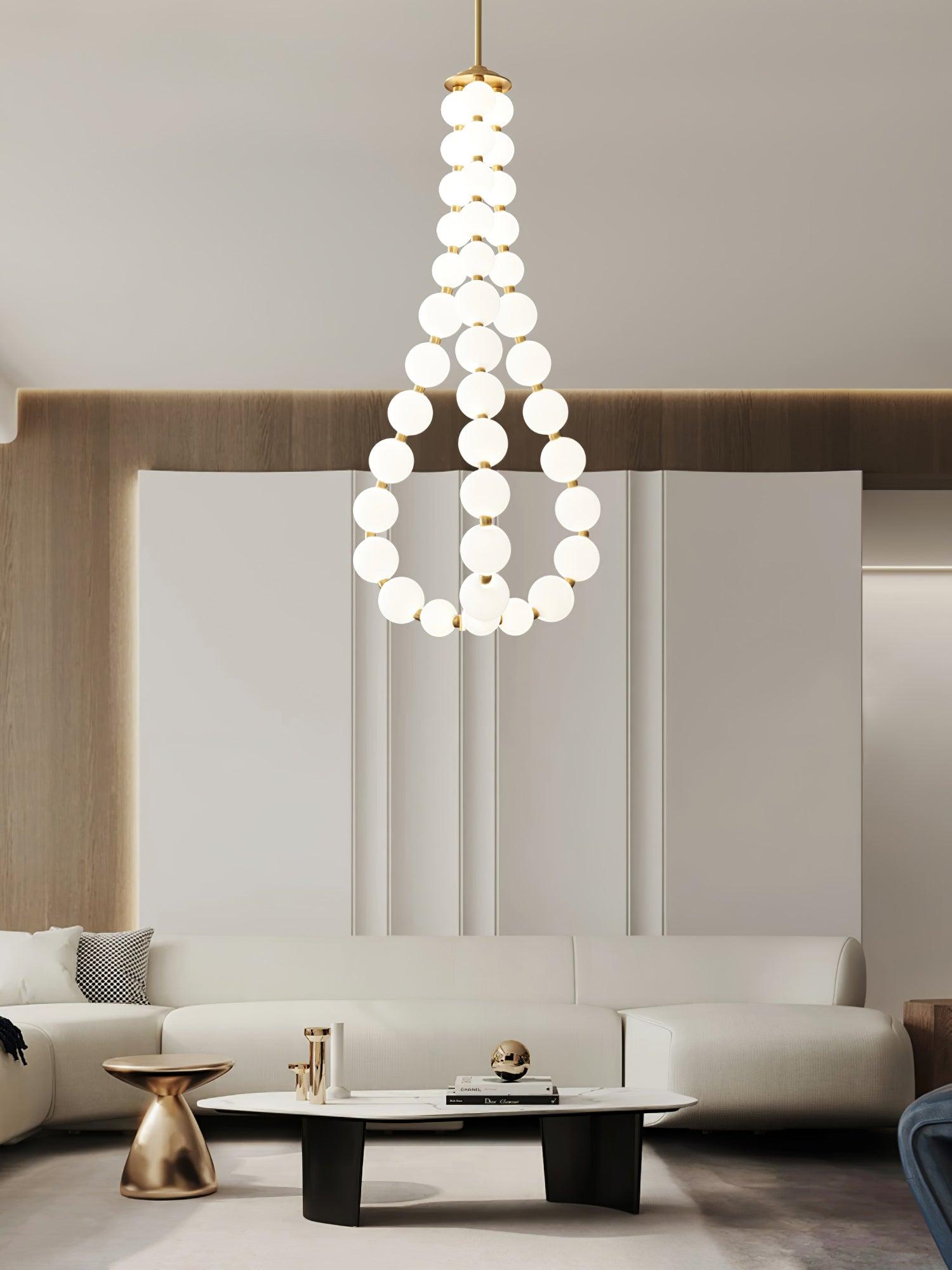 Acrylic Pearl Necklace Chandelier Brass Chrome Dimmable Bedroom Dining Room — 17 to 29 Inch