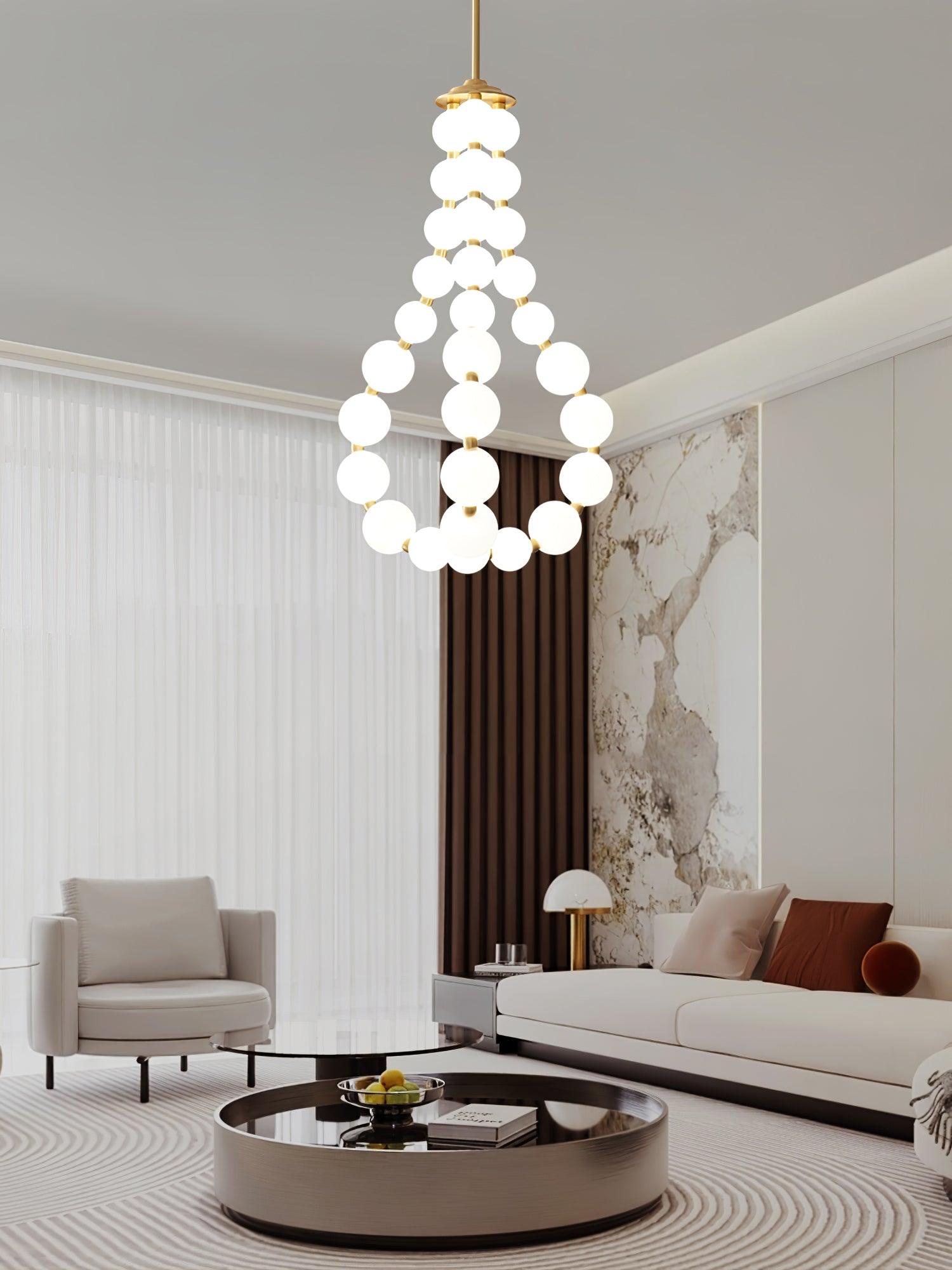 Acrylic Pearl Necklace Chandelier Brass Chrome Dimmable Bedroom Dining Room — 17 to 29 Inch