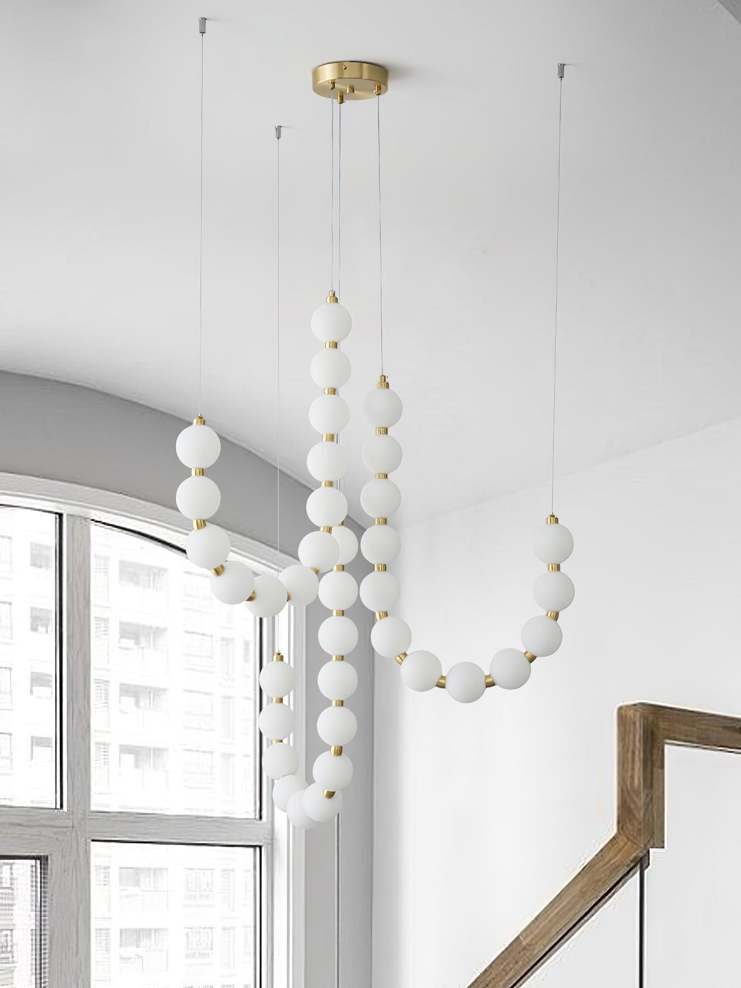 Acrylic Pearl Necklace Chandelier Brass Chrome Dimmable Bedroom Dining Room — 17 to 29 Inch