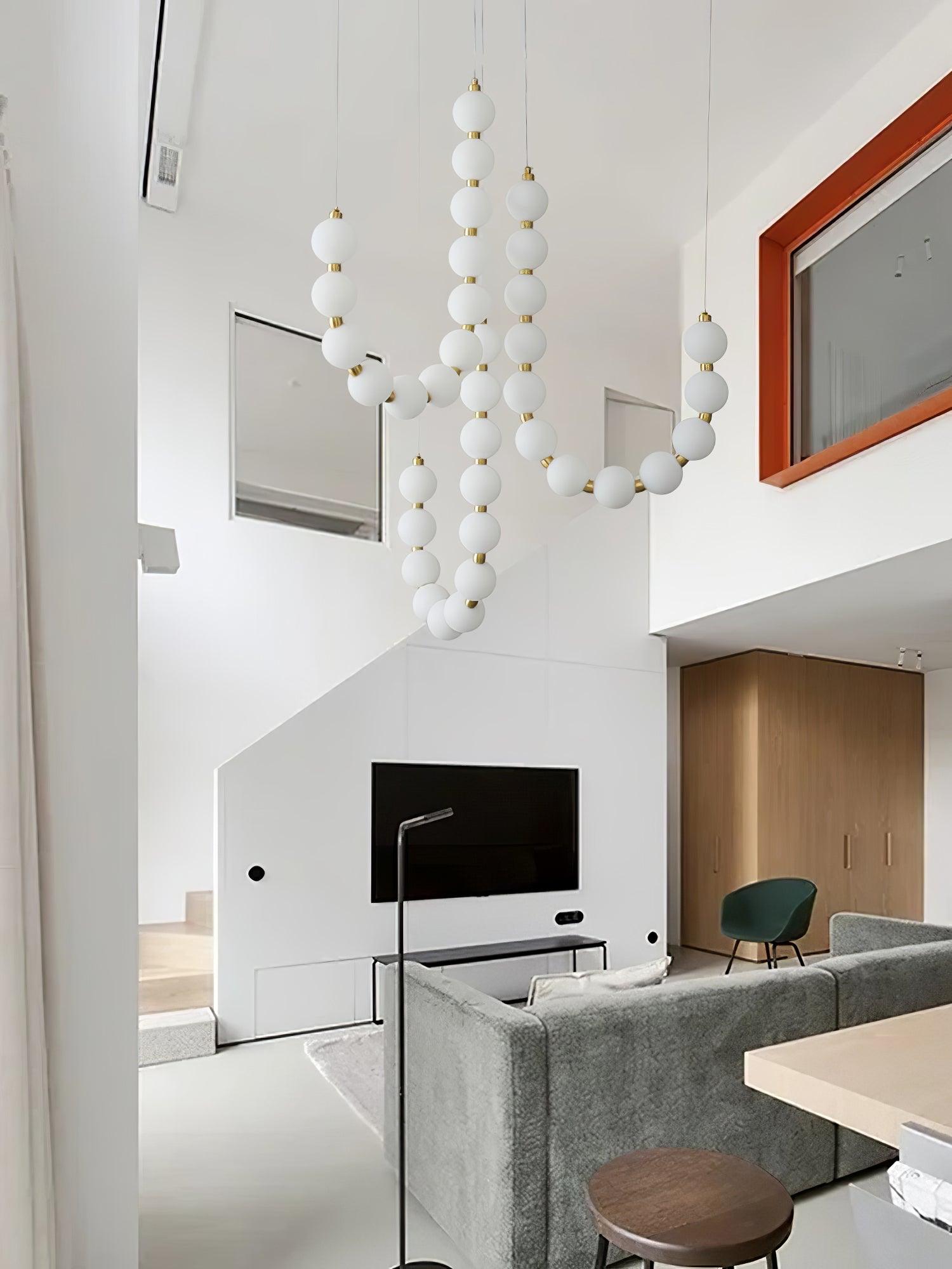 Acrylic Pearl Necklace Chandelier Brass Chrome Dimmable Bedroom Dining Room — 17 to 29 Inch