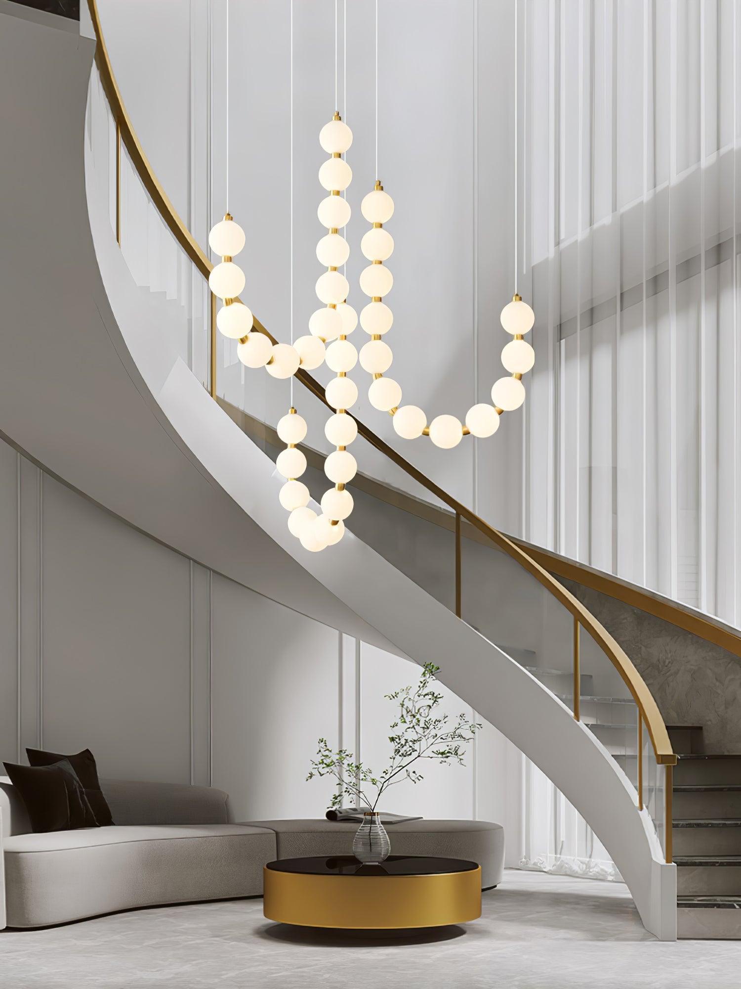 Acrylic Pearl Necklace Chandelier Brass Chrome Dimmable Bedroom Dining Room — 17 to 29 Inch